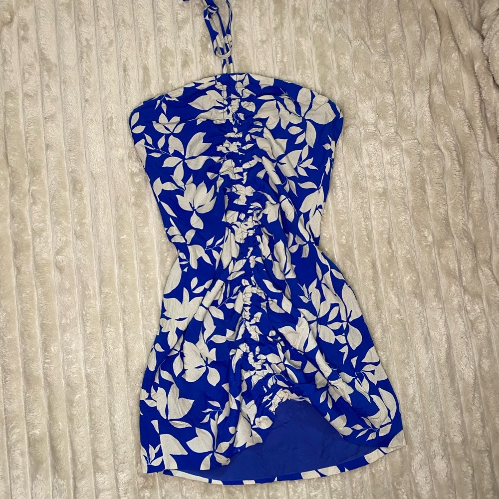Lulus Blue White Floral Woven Mini Dress